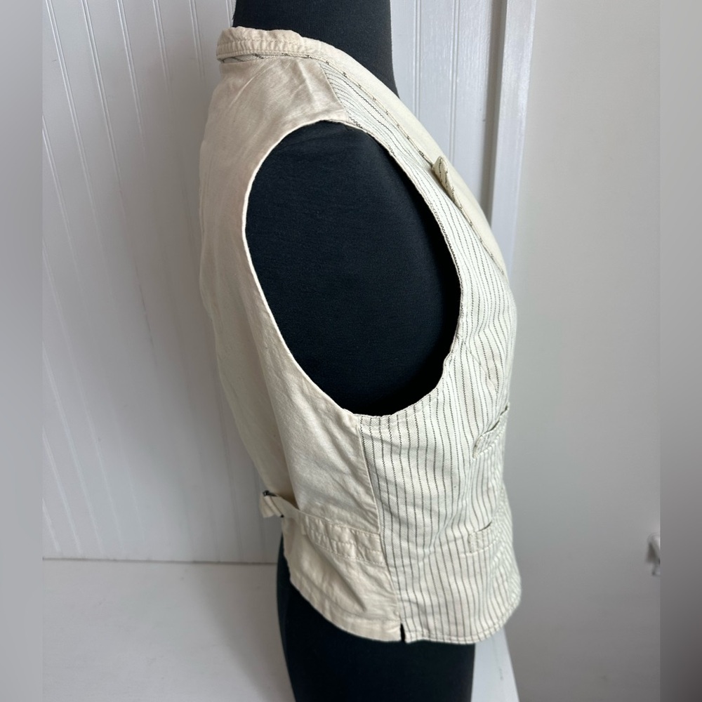 Denim & Supply Ralph Lauren Cream Pinstripe Double-Breasted Vest - Picture 3 of 14